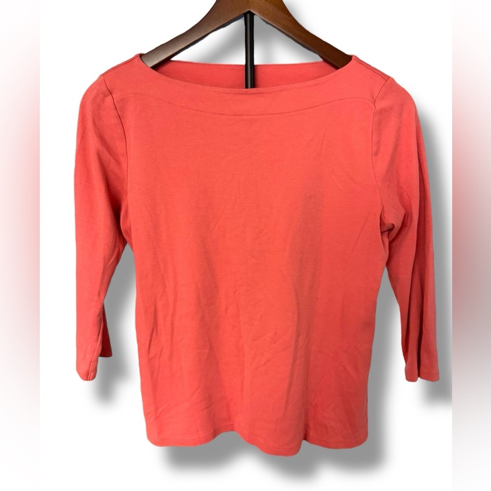 Ann‎ Taylor 100% Cotton Pink Boat Neck 3/4 Sleeve Top EUC